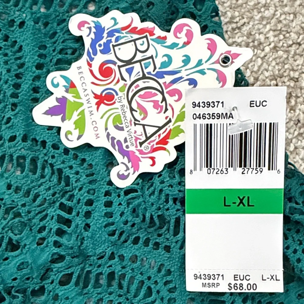 Becca Virtue Women L/XL‎ Lace Crochet Olive Green Open V-Front Cardigan Cover Up